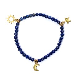 Edelsteen Armband Lapis Lazuli Sterren - Maan - Zon Bedels 4mm Kralen