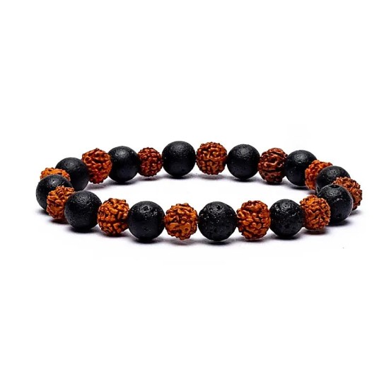 Edelsteen Armband Rudraksha - Lavasteen 8mm Kralen