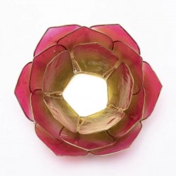 Lotus Capiz Sfeerlicht Bladvorm Roze-Groen Goudrand 13cm
