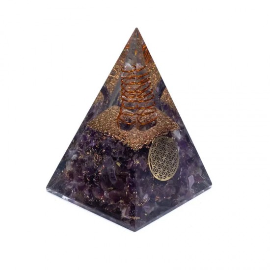 Orgonite Piramide Amethist Flower of Life 5x5x8cm