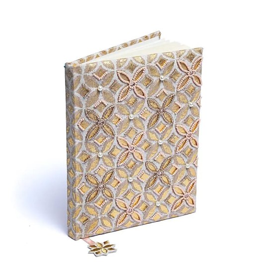 Notitieboek Fluweel Beige-Goud - Bloem Des Levens 20x15cm