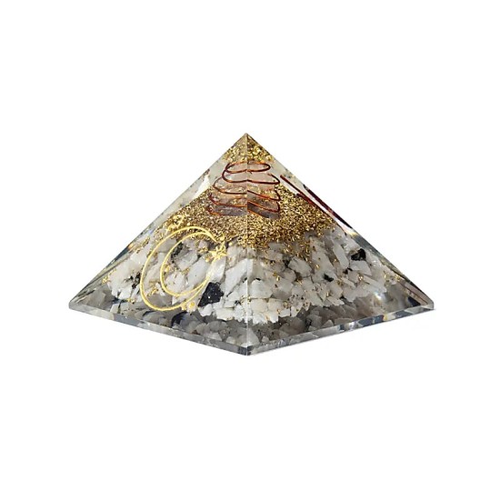 Orgonite Pyramide Maansteen met Maan symbool 7,5x7,5x5cm