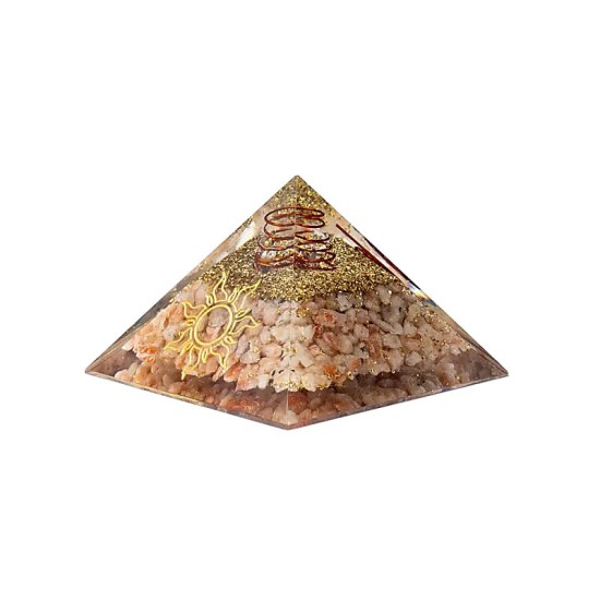 Orgonite Pyramide Zonnesteen met Zon symbool 7,5x7,5x5cm