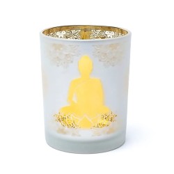 Sfeerlicht Matglas - Metallic Boeddha 12,5cm set 2 stuks