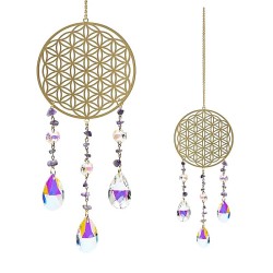 Suncatcher Flower Of Life Goud Amethist 38-39cm