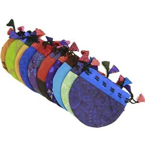 10 Vintage Zijden Tasjes Gemixte Kleuren 10x11 cm