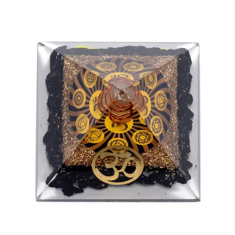 Orgonite Chakra Piramide Zwarte Toermalijn met Ohm - Afbeelding 2