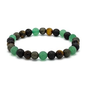 armband edelsteen groene kwarts lava tijgeroog pyriet 8mm kralen xl