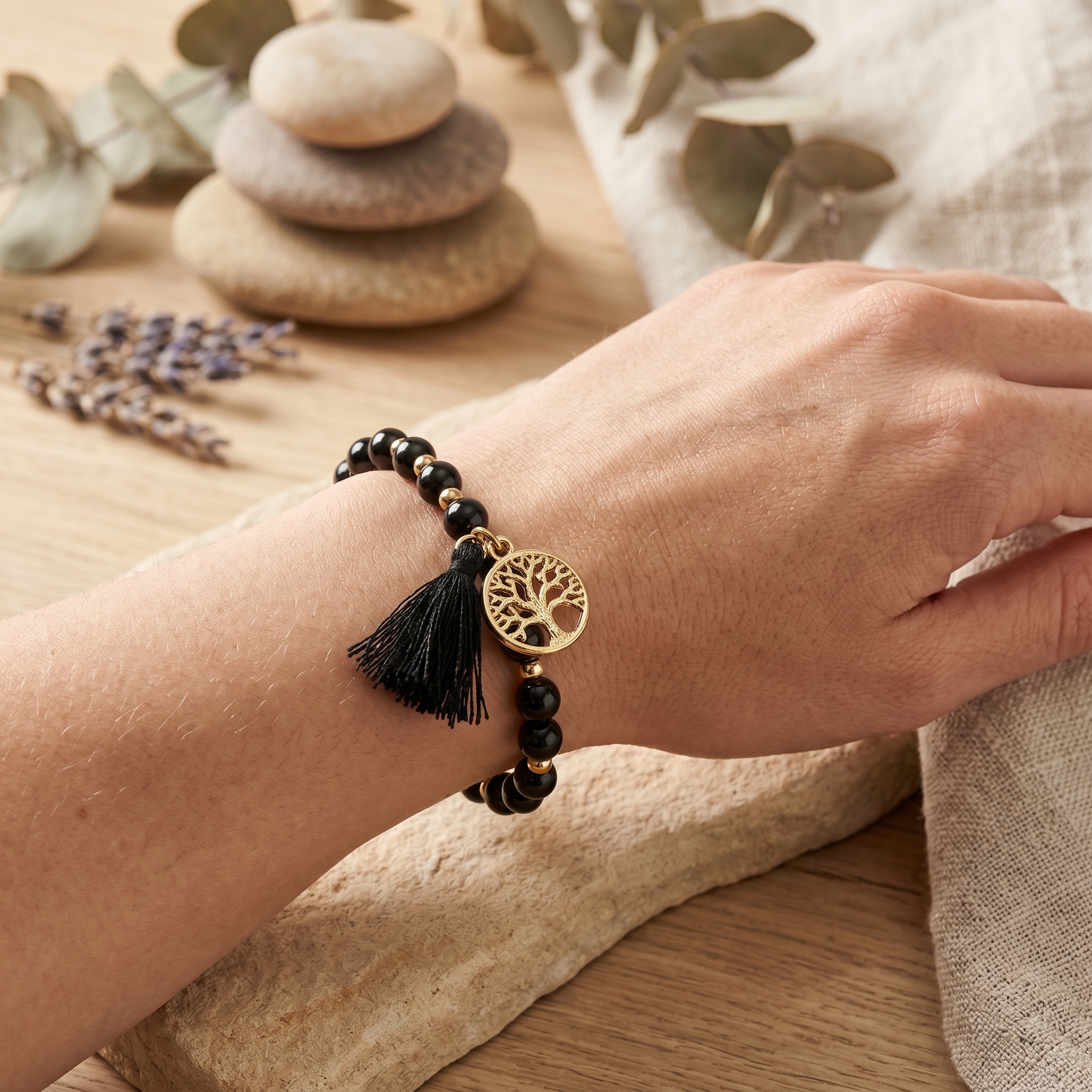 Armband Edelsteen Zwarte Toermalijn - Levensboom 4–6mm Kralen - Afbeelding 2