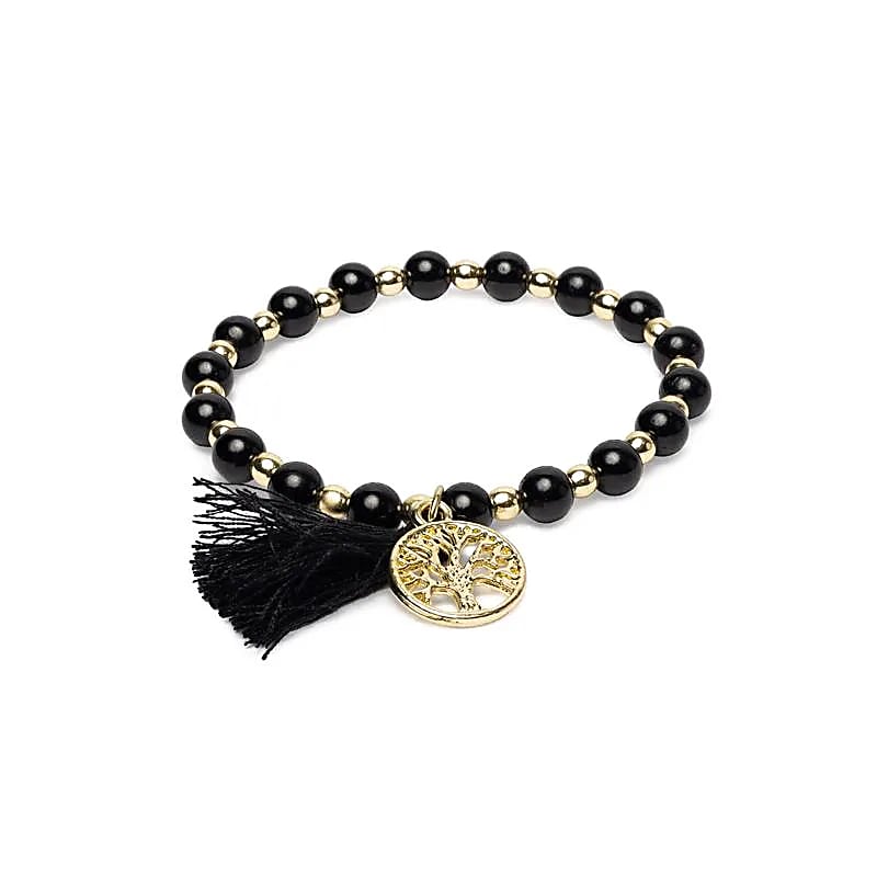 armband edelsteen zwarte toermalijn levensboom kralen