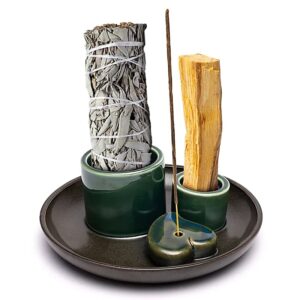 Keramische palo santo smudge wierook brander hart petrol bruin 14x6cm