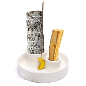 Keramische palo santo smudge wierook brander maan wit 12x5cm