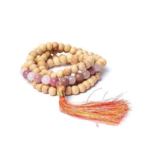 Mala Tulsi Thuliet Roze Kwarts 8mm