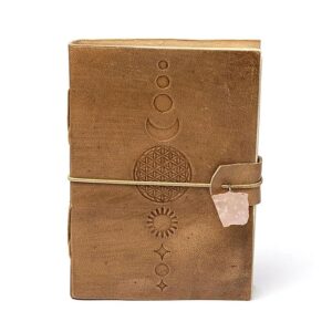 notitieboek bloem des levens met rozenkwarts en kunstleren omslag