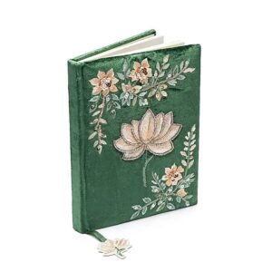 Notitieboek fluweel groen met lotus 20x15cm