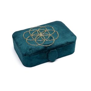 Opbergdoos fluweel petrol met seed of life 11x15x5cm