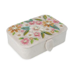 sieraden tarotdoos fluweel gebroken wit met bloemen