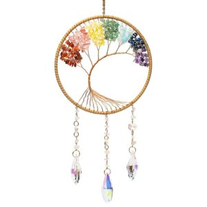 Suncatcher levensboom chakra stenen 43x16cm